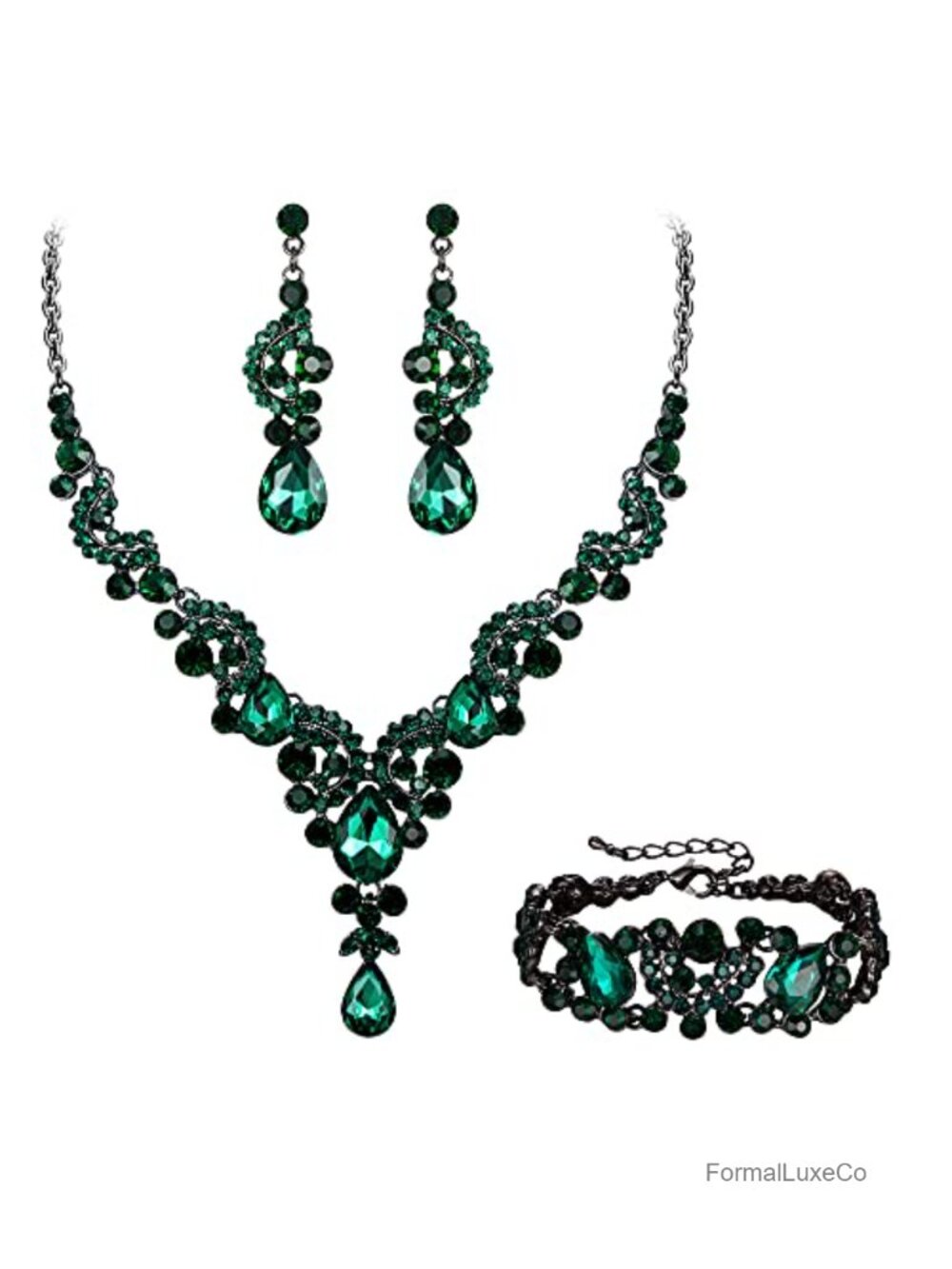 Rhinestone Crystal Art Deco Bridal Prom Floral Wave Jewelry Set